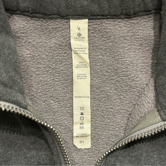 Lululemon Scuba Full-Zip Hoodie Sz 6 Grey Heathered Cotton Fleece Yoga - Picture 5 of 7